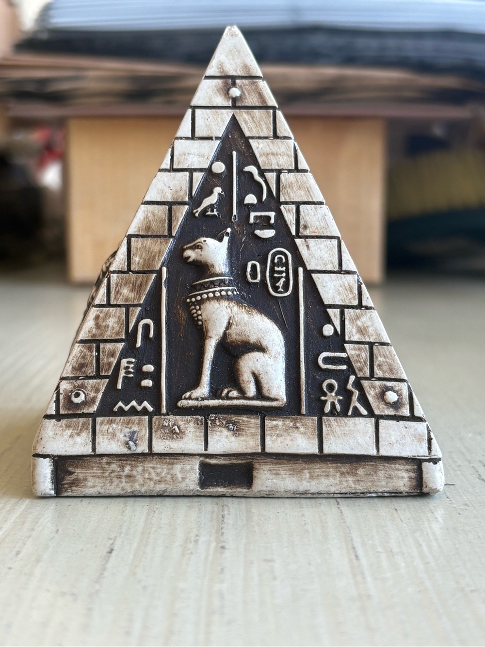 Egyptian Pyramid Cat Statue - White and Brown Home Accent